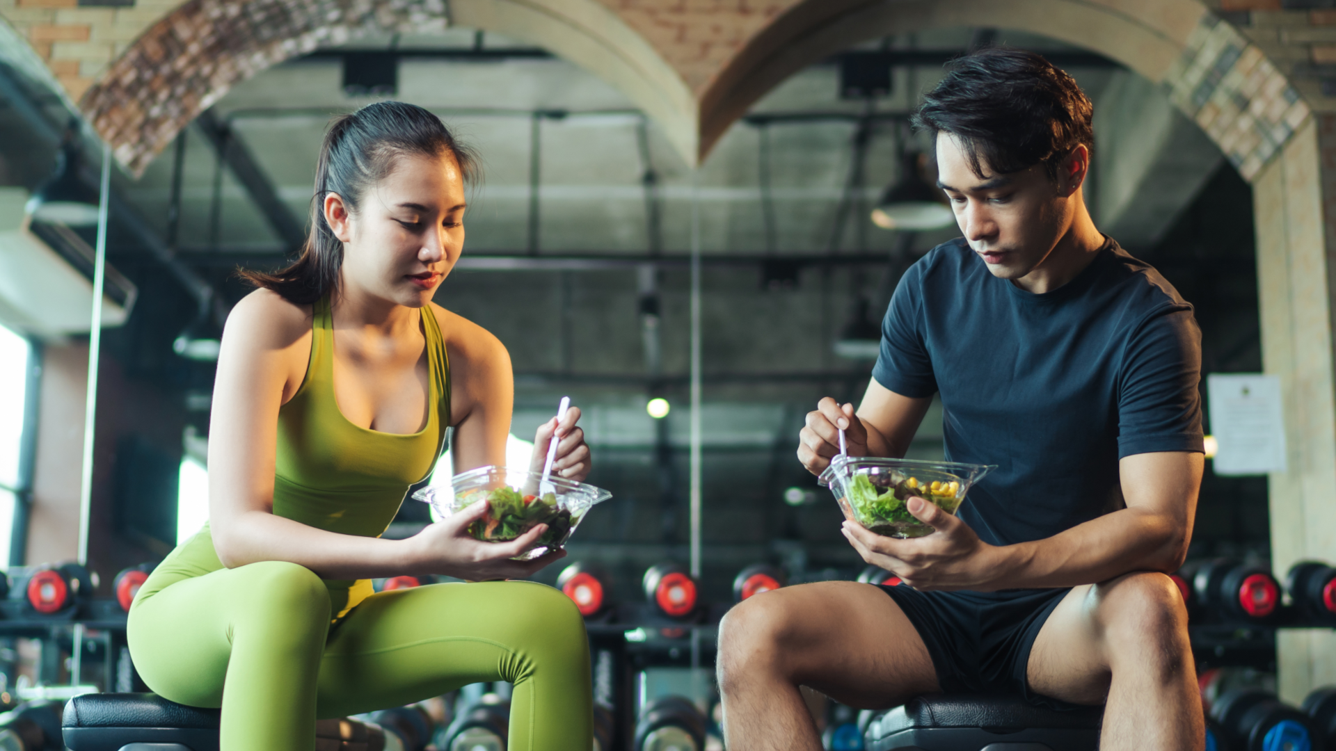 Gym goers eating